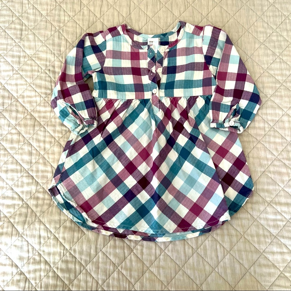 H&M Toddler Plaid Long-Sleeve Dress - Teal & Plum